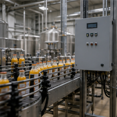 Food and beverage production line with electrical control panel