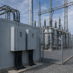 Utility substation with outdoor electrical distribution enclosures